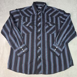 Wrangler Button Up Shirt Mens XL Black Striped Pearl Snap Western Rodeo